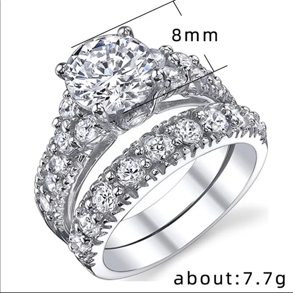 New 2pc set 925 Silver Diamond Engagement Ring - Picture 4 of 5